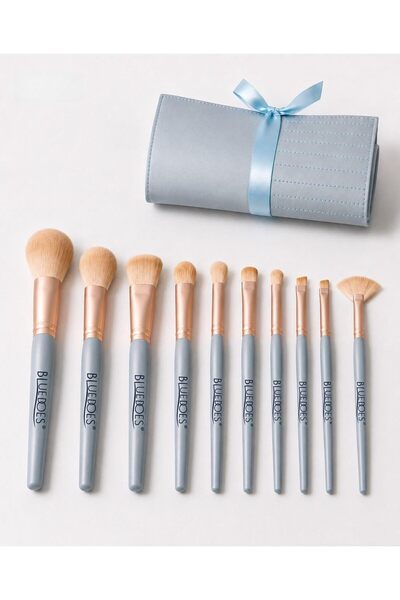 BLUEDOES 10-Piece Professional Makeup Brush Set with Travel Roll-Up Pouch – S...
