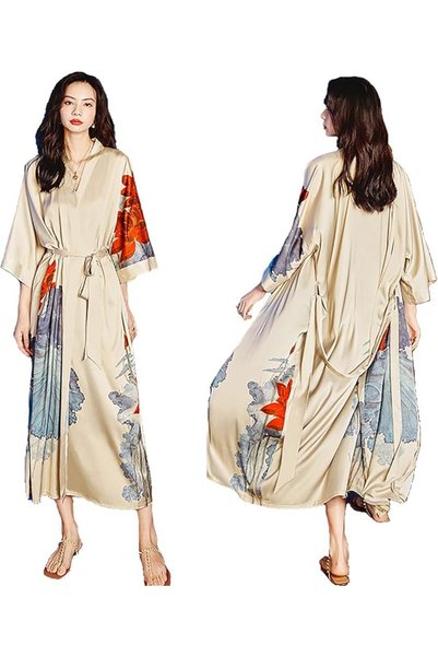 GENERAL Vinmass Womens Lutos printed Nightdress Premium Satin Robes Long Loug...