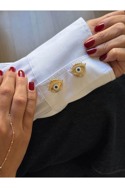 Tuysa Jewelry Taşlı Nazar Göz Kol Düğmesi İkili Set