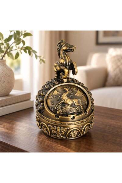 SUNUP Sn-38896 Antique Bronze Decorative Ashtray with Horse Figure