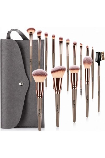 BLUEDOES 15-Piece Professional Makeup Brush Set with PU Leather Storage Case ...