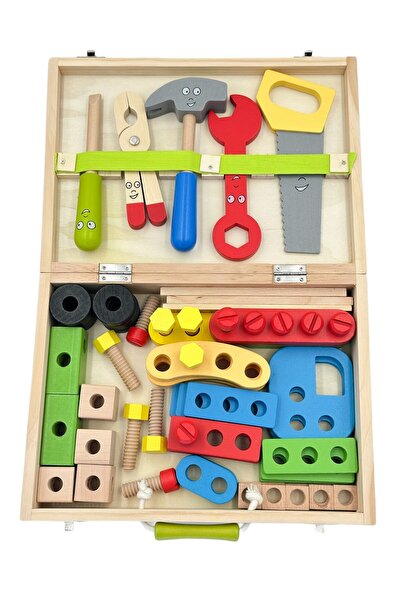 OEM Wooden tool kit for children, 69 pieces with hammer, saw, screws and nuts...