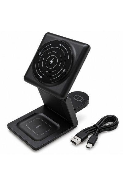 Kulstern ® 3-in-1 foldable, magnetic, 15W wireless station for phone, watch a...
