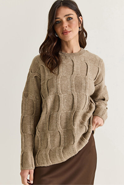 Bianco Lucci Women's Mink Textured Crew Neck Oversize Knit Sweater Tk261103 6...