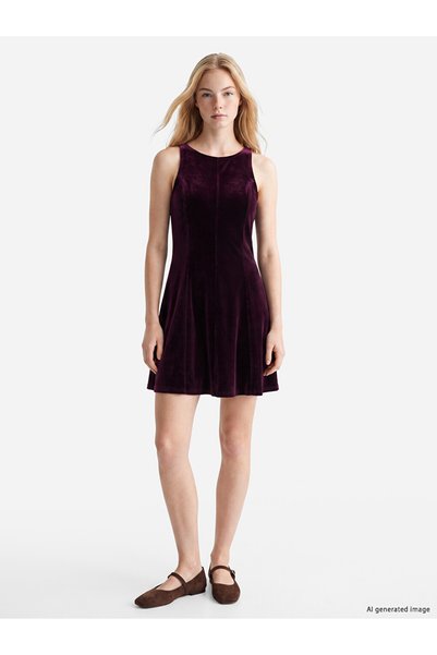 LC Waikiki Burgundy Belden Velvet Mini Dress