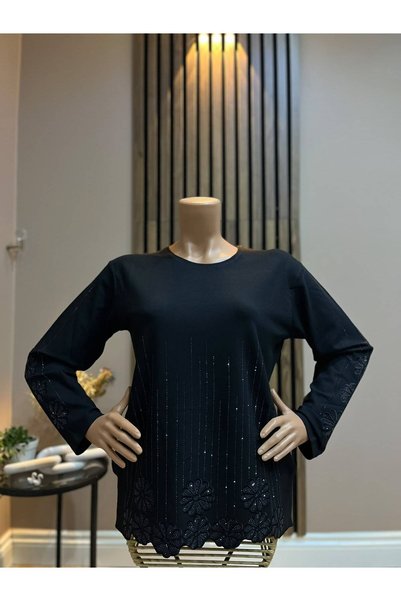 AKMAVİ Women's Middle Age and Above Laser Cut Hem Daisy Winter Mother Combed ...