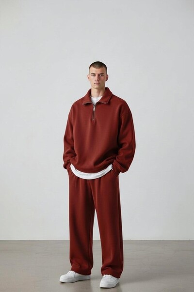 Altamira Men's Burgundy Half-Zipper Hooded Tracksuit Set