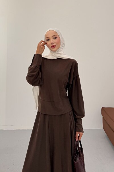 fushya design Önü Parçalı Manşet Kollu Etekli İkili Takım