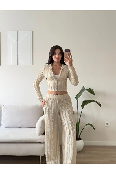 Zoom Butik Kapüşonlu Fitilli İkili Takım - BEJ