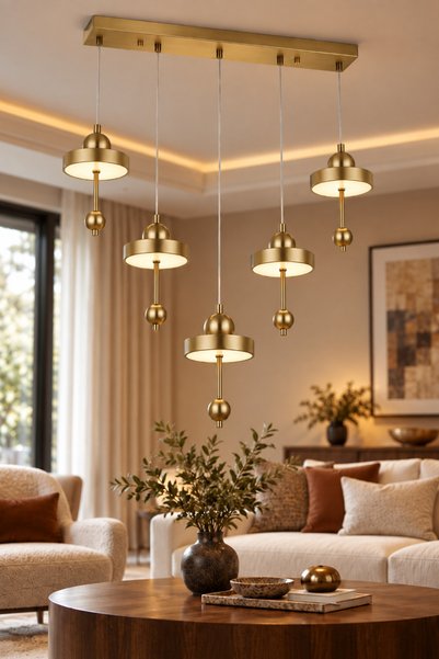 Begüsa Vermale LED 5.Li Sıralı Avize Eskitme Modern Şık Dekoratif Yemek Masas...