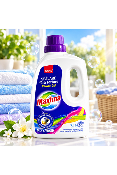 Sano Detergent lichid Maxima Mix & Wash Power Gel, Spălare fără sortare, 3 L,...