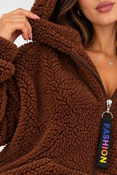 OK BLUME Women's Hooded Plush Zip-Up Sweatshirt - Oversized Soft Fleece Hoodie - Winter Warm (S-2Xl)