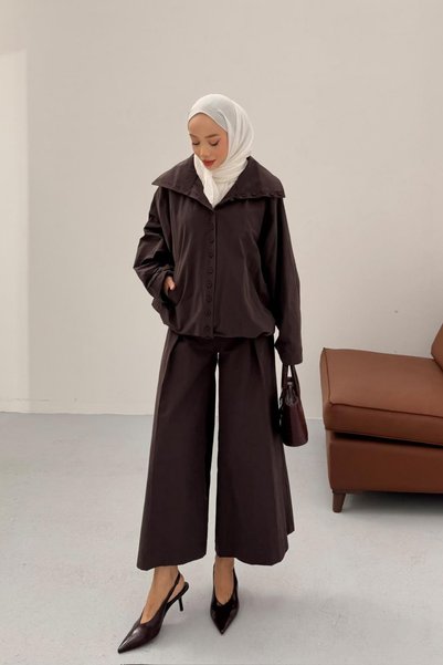 fushya design Geniş Yakalı Beli Büzgülü Cepli Mont
