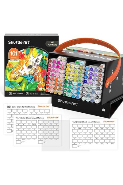Shuttle Art مجموعة أقلام تلوين كحولية ملونة مزدوجة الجوانب، 100 قلم