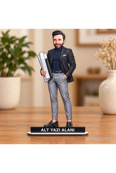 MK Sanart Fotoğraftan Hazırlanan Erkek Mimar Siyah Ceket Kişisel Karikatürlü ...