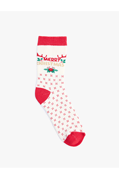 Koton Christmas Themed Cotton Towel Socks