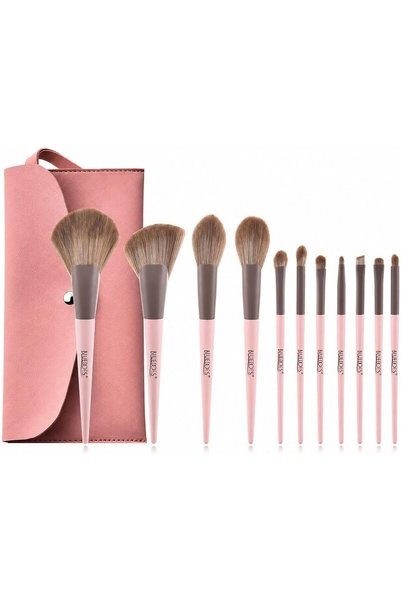 BLUEDOES 11-Piece Professional Makeup Brush Set with Portable Pink Storage Po...
