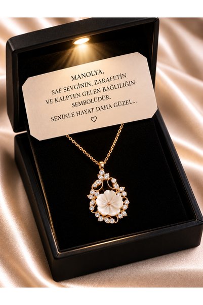 SARIASLAN Işıklı Kutuda 925 Ayar Gümüş Manolya Çiçeği Kolye Rose Gold