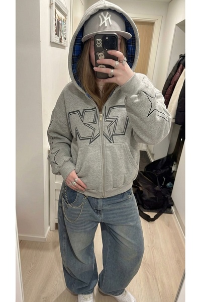 claine NXT Taş Detaylı Oversize Fermuarlı Hoodie