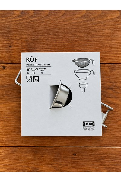 IKEA KORKEN Süzgeç - Huni Seti Paslanmaz Çelikten, 3 parça