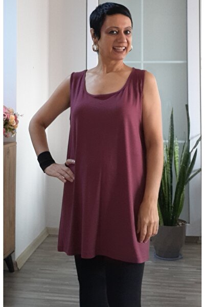 Mertcan Butik Dark Fuchsia Bordom Thick Strap Combed Viscose T-Shirt