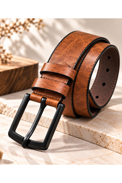 wesscollection Men's Classic Belt Stylish Textured Leather Look Metal Buckle ...