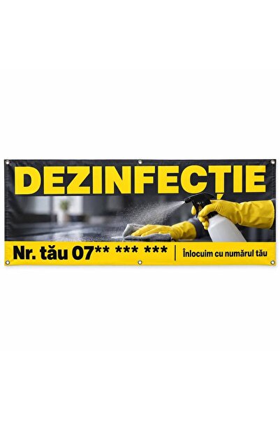 ShopPrint Banner dezinfecție cu numărul tău, 150x50 cm, frontlit cu tiv și capse