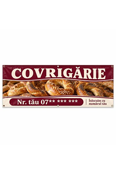 ShopPrint Banner covrigărie cu numărul tău, 225x75 cm, frontlit cu tiv și capse