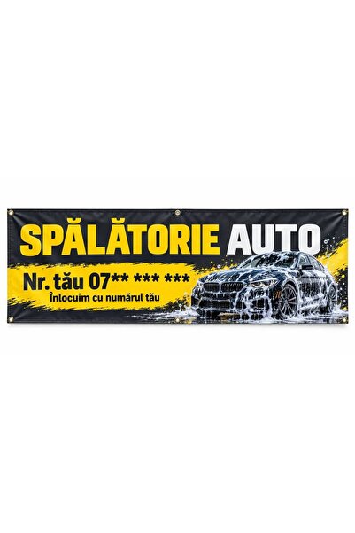 ShopPrint Banner spălătorie auto cu numărul tău, 150x50 cm, frontlit cu tiv ș...