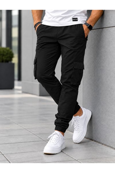 SERAZAT Pantaloni cargo pentru bărbați, din bumbac, cu talie elastică și picior elastic, pantaloni jogger