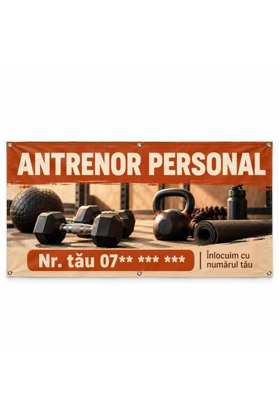 ShopPrint Banner antrenor personal cu numărul tău, 150x75 cm, frontlit cu tiv...