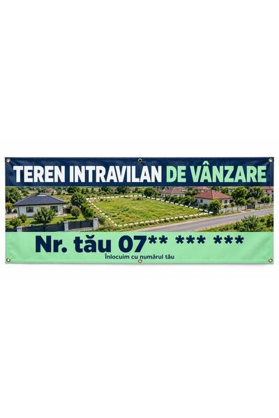 ShopPrint Banner teren intravilan de vânzare cu numărul tău, 250x100 cm, fron...