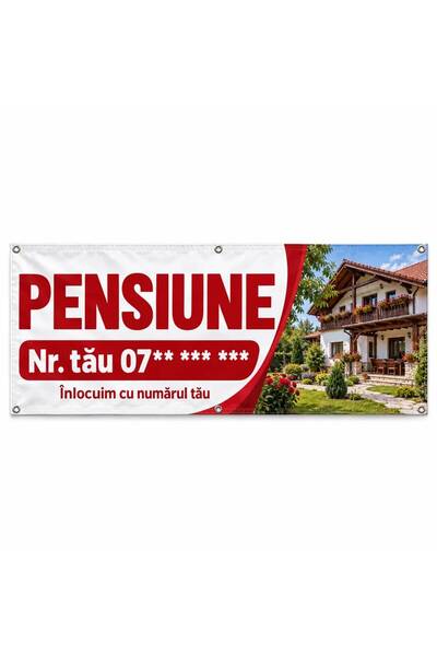 ShopPrint Banner pensiune cu numărul tău, 300x120 cm, frontlit cu tiv și capse