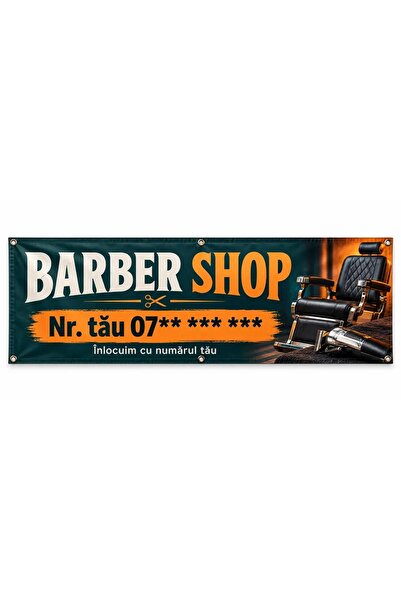 ShopPrint Banner barber shop cu numărul tău, 300x100 cm, frontlit cu tiv și c...