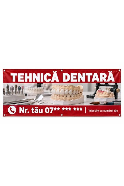 ShopPrint Banner tehnică dentară cu numărul tău, 100x50 cm, frontlit cu tiv ș...