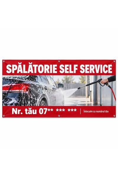 ShopPrint Banner spălătorie self service cu numărul tău, 100x50 cm, frontlit ...