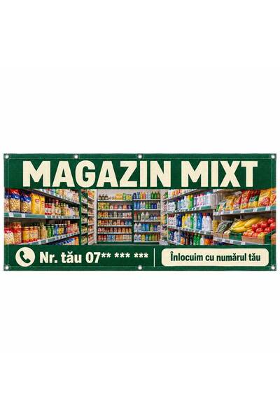 ShopPrint Mesh magazin mixt cu numărul tău, 125x50 cm, mesh cu tiv și capse