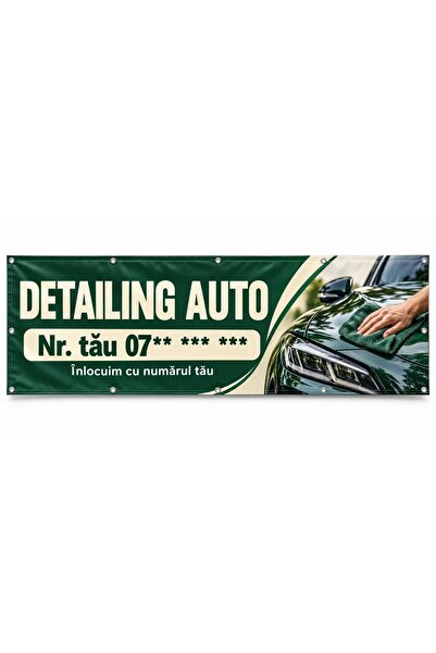 ShopPrint Banner detailing auto cu numărul tău, 150x50 cm, frontlit cu tiv și...