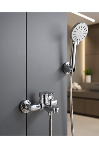 helinaria 4-Stage Cream Shower Set Hand Shower Head Spiral Hose