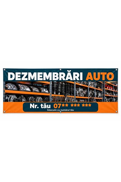 ShopPrint Banner dezmembrări auto cu numărul tău, 225x75 cm, frontlit cu tiv ...