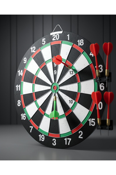 ASTRALTECH 12 Inch Wooden Dart Board with 4 Metal Tip Darts