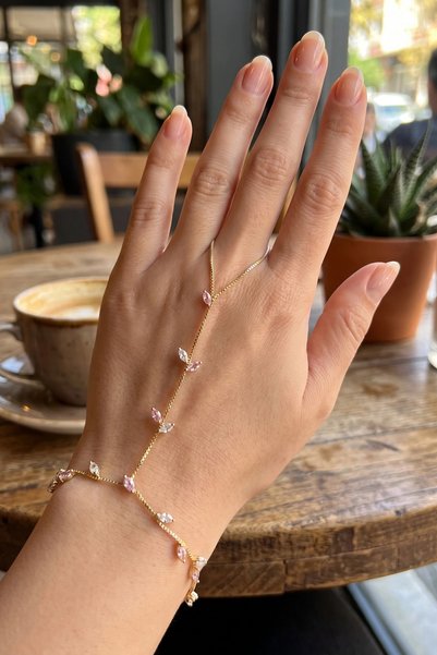 shopwave GHN Gold Renk Pirinç Zirkon Taşlı Yaprak Model Şahmeran