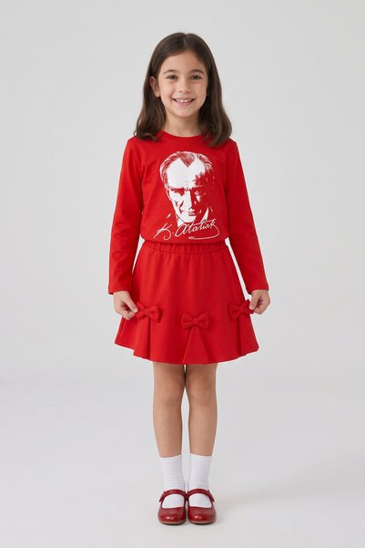 nacar çarşı Girl's Red Ataturk Long Sleeve T-Shirt Red Ribbon Skirt 23 April ...