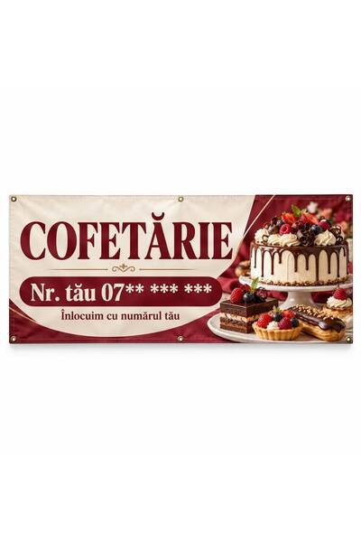 ShopPrint Banner cofetărie cu numărul tău, 200x100 cm, frontlit cu tiv și capse
