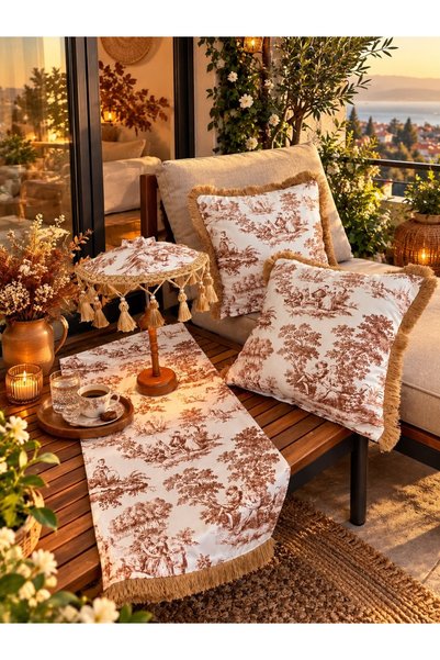 Missidea French Toile Elegance Desenli Dekoratif Masa Üstü Lambası Bali Şemsi...