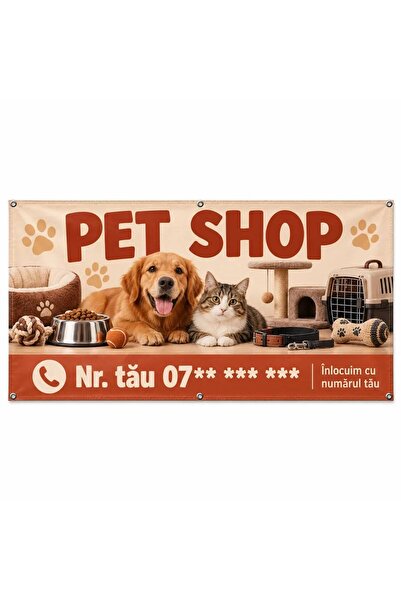 ShopPrint Banner pet shop cu numărul tău, 150x75 cm, frontlit cu tiv și capse