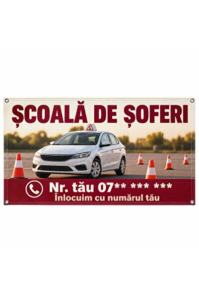 ShopPrint Mesh școală de șoferi cu numărul tău, 100x50 cm, mesh cu tiv și capse