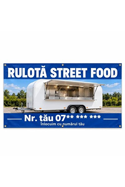 ShopPrint Banner rulotă street food cu numărul tău, 100x50 cm, frontlit cu ti...
