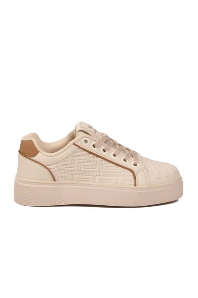 WALKWAY Bej Bağcıklı Kalın Rahat Tabanlı Kadın Casual Yürüyüş Ayakkabı Sneaker 26201