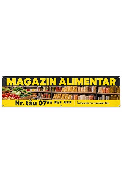ShopPrint Banner magazin alimentar cu numărul tău, 200x50 cm, frontlit cu tiv...